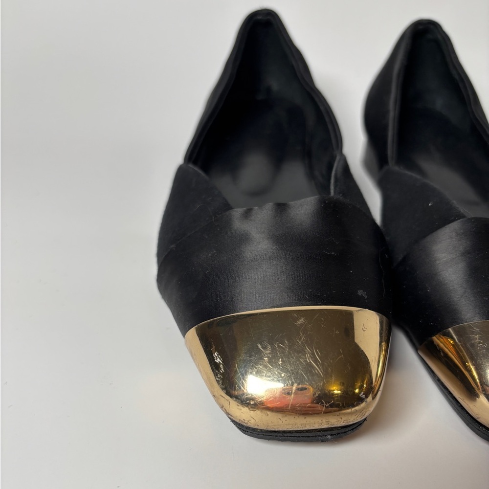 Vintage Hermès Black Satin Flats – Gold Cap Toe, French Luxury size 36 - Picture 2 of 10